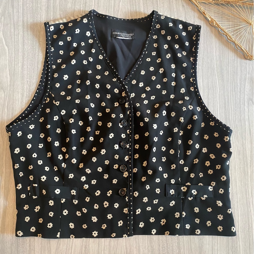 Vintage Floral and Striped Vest / Gilet - Dressy 90s!